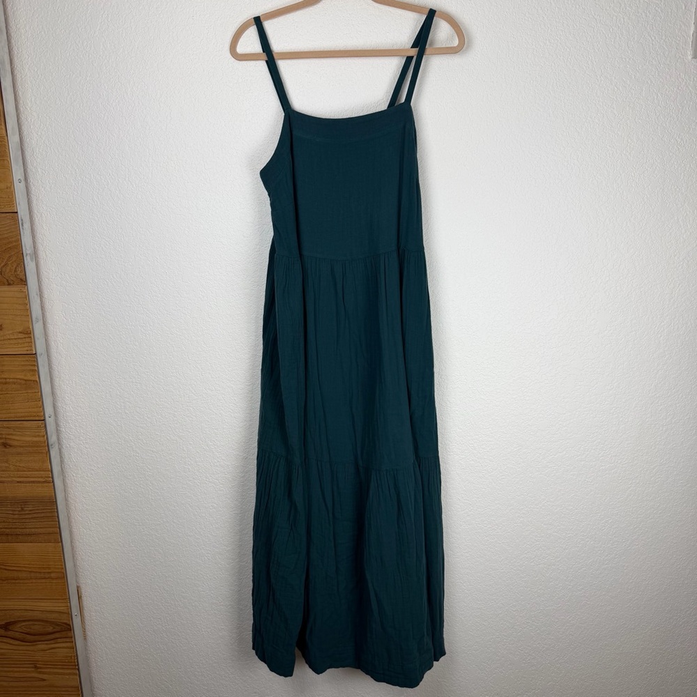 NWT Toast Tiered Crinkle Cotton Gauze Dress Green Blue Puck Sleeveless Medium